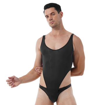 Ultra-thin Exotic Men's Solid Sleeveless Bodysuit / Male Sexy U Neck High Cut Lingerie - EVE's SECRETS